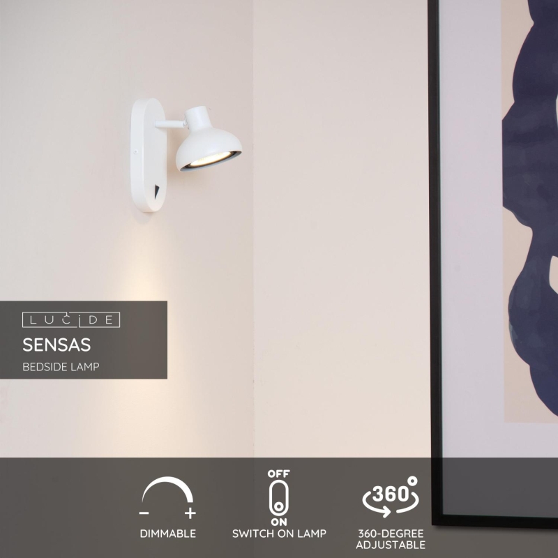 Lucide SENSAS - Nástenné bodové svietidlo - 1xES111 - Biele